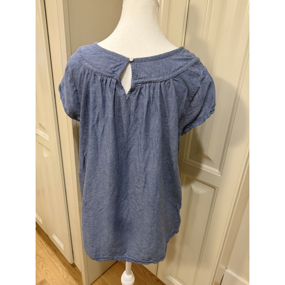 St Johns Bay Blue Chambray Linen Blend Peasant Boho Blouse Tunic Womens L Top - Picture 3 of 10